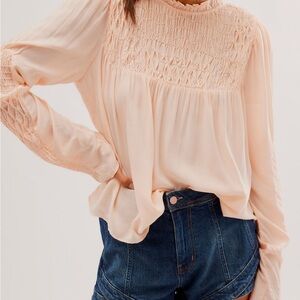 Free people Peach Smocked Blouse cottage core western smocked boho